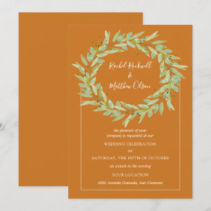 Greenery Wreath on Ochre Wedding Einladung