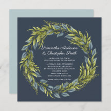 Greenery Wreath Watercolor Dark Aquamarin Blue Wed