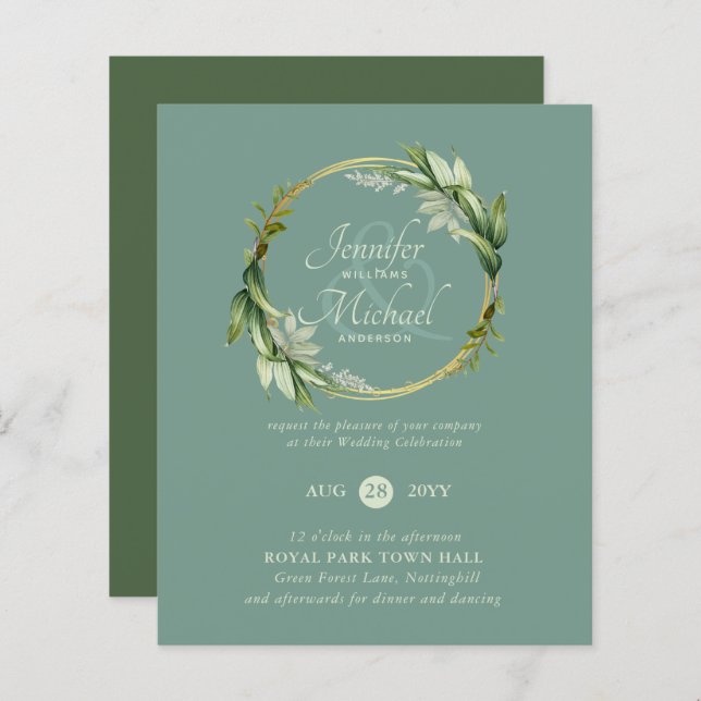 Greenery Wreath Wedding Einladungen (Vorne/Hinten)