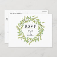 Greenery Wreath Wedding RSVP Post Cards