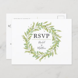 Greenery Wreath Wedding RSVP Post Cards Einladungspostkarte