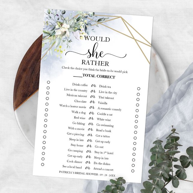 Greenery würde sie eher Brautparty Game Flyer (Von Creator hochgeladen)