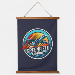 Greenfield Airport Retro Aviation Hängendes Canvas Wandteppich Mit Holzrahmen