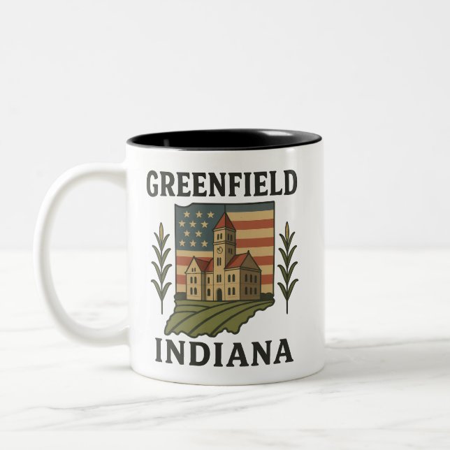 Greenfield Indiana Courthouse Patriotische Tasse (Links)
