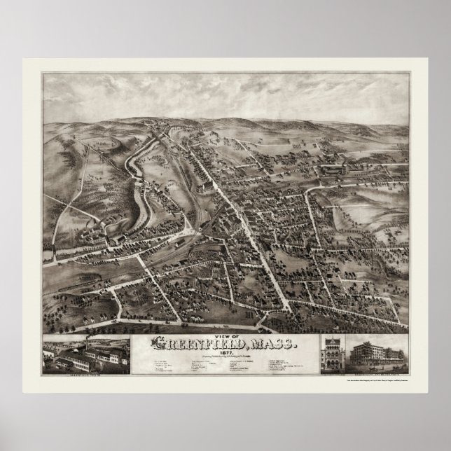 Greenfield, MA Panoramic Map - 1877 Poster (Vorne)