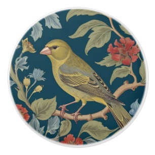 Greenfinch William Morris style L Green Finch Bird Keramikknauf