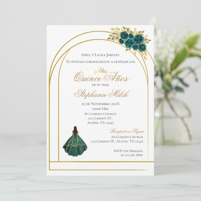 Greengery Floral Mexican Quinceanera Invitation Einladung (Stehend Vorderseite)