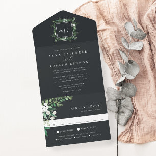 Greenhouse Botanische Hochzeit in elegantem Wass All In One Einladung
