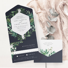 Greenhouse | Botanische Hochzeit in elegantem Wass All In One Einladung