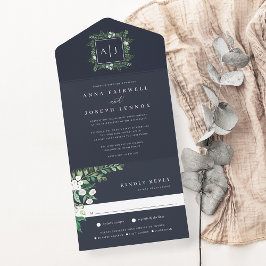 Greenhouse | Botanische Hochzeit in elegantem Wass All In One Einladung