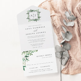 Greenhouse | Botanische Hochzeit in elegantem Wass All In One Einladung