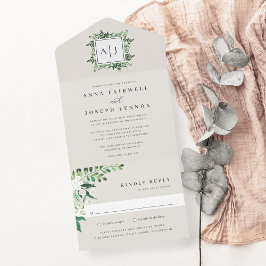 Greenhouse | Botanische Hochzeit in elegantem Wass All In One Einladung