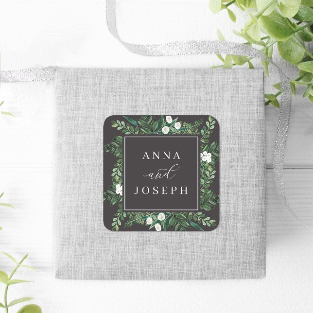 Greenhouse | Botanische Hochzeit mit Wasserfarbe Quadratischer Aufkleber (Von Creator hochgeladen)