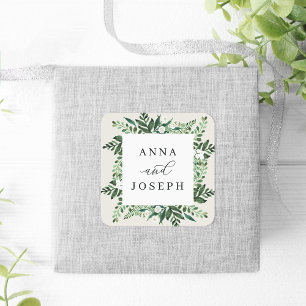 Greenhouse   Botanische Hochzeit mit Wasserfarbe Quadratischer Aufkleber