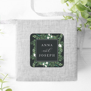 Greenhouse   Botanische Hochzeit mit Wasserfarbe Quadratischer Aufkleber