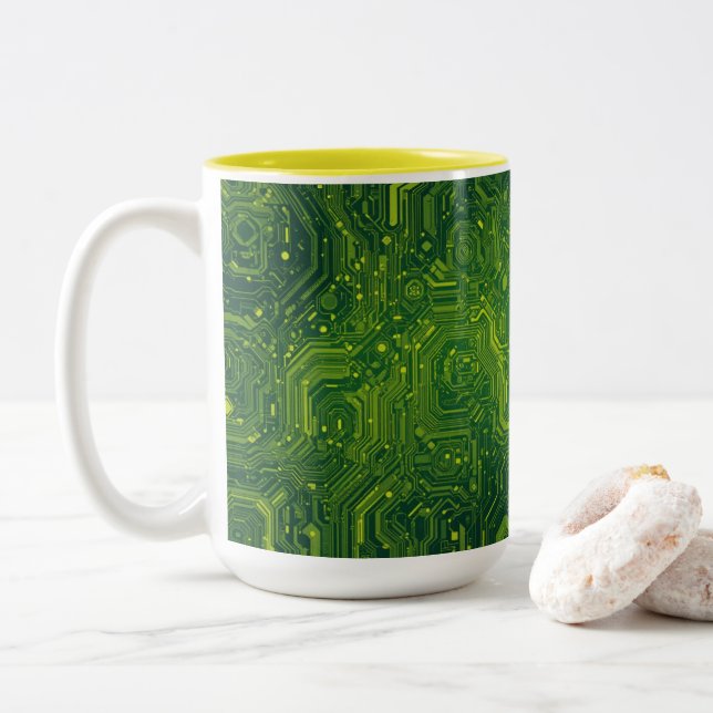 Greenish Cyber Zweifarbige Tasse (Mit Donut)