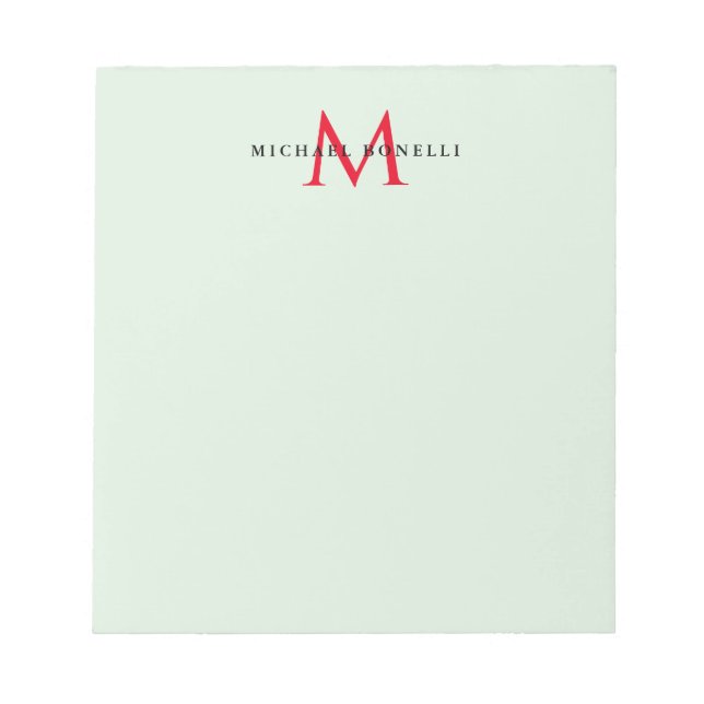 Greenish Gray & Red Monogram Modern Minimalistisch Notizblock (Vorderseite)