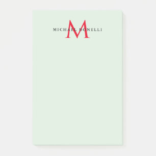 Greenish Gray & Red Monogram Modern Minimalistisch Post-it Klebezettel