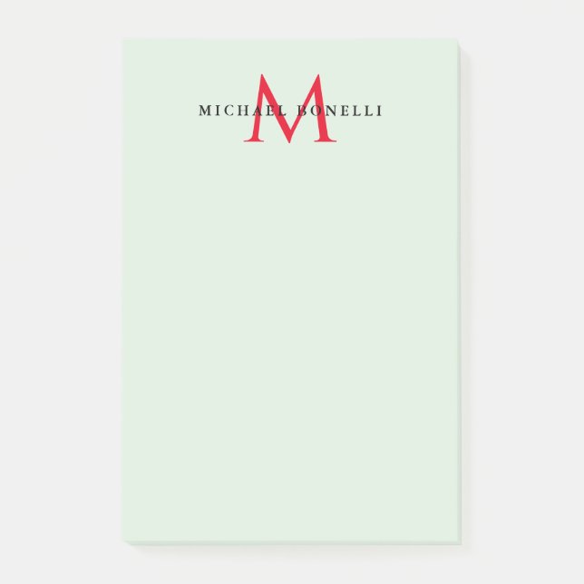 Greenish Gray & Red Monogram Modern Minimalistisch Post-it Klebezettel (Vorderseite)