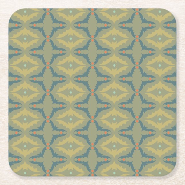 Greenish Retro Vintage Pattern Rechteckiger Pappuntersetzer (Vorderseite)