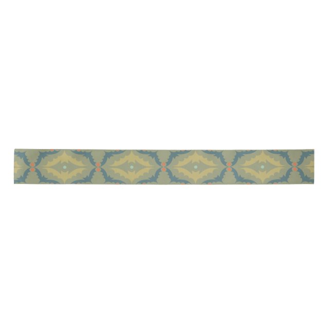 Greenish Retro Vintage Pattern Satinband (Vorderseite)