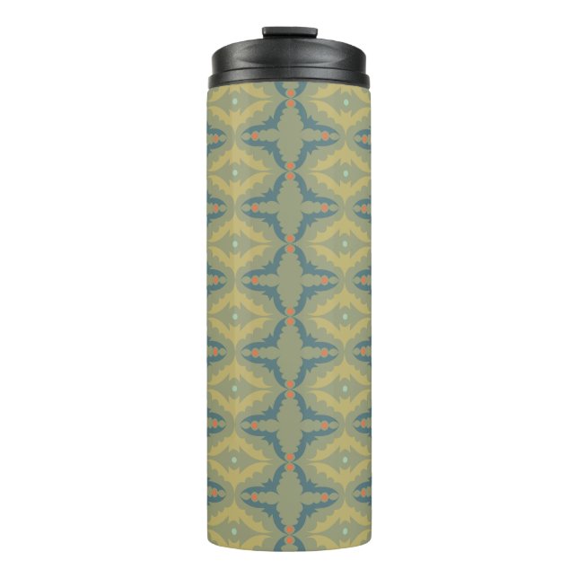 Greenish Retro Vintage Pattern Thermosbecher (Vorderseite)