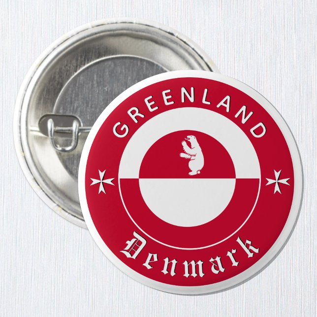 Greenland Button, Polar Bear, Greenland Flag Button (Greenland Button / Flag, Polar bear & custom text)