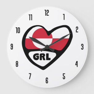 Greenland Country Code GRL Flag Heart Große Wanduhr