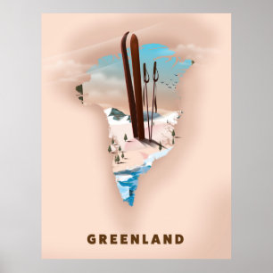 Greenland Illustrated Map travel poster print.