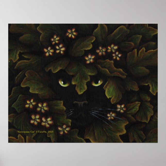 Greenman Black Cat Nature Forest Art Poster (Vorne)