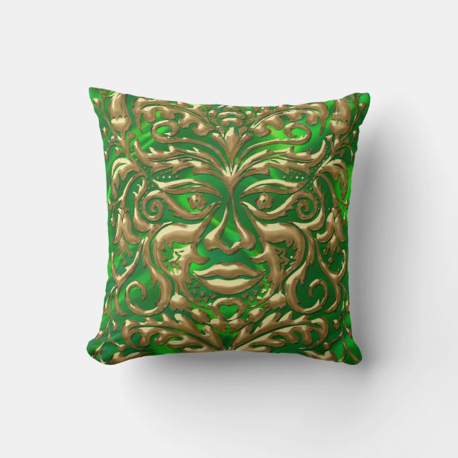 GreenMan in Liquidgold-Damast-grüner Satindruck Kissen (Vorderseite)