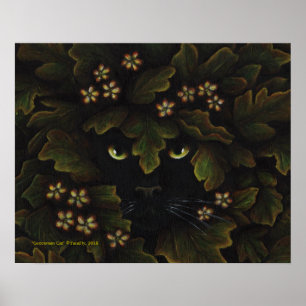 Greenman schwarze Katzen-Natur-Waldkunst Poster