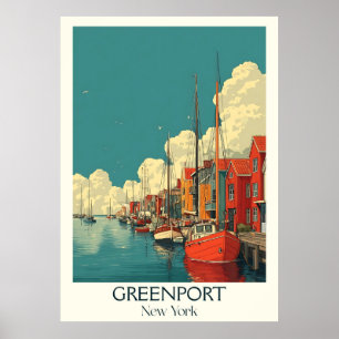 Greenport New York Vintag Harbour Boating Art Poster