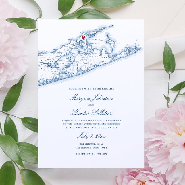 Greenport NY Map Elegant Navy Blue Wedding Einladung (Greenport NY Long Island Map Wedding Invitation in Elegant Navy Blue by Coastal Map Designs)