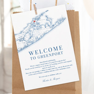 Greenport NY Map Wedding Welcome Letter Navy Blue Dankeskarte