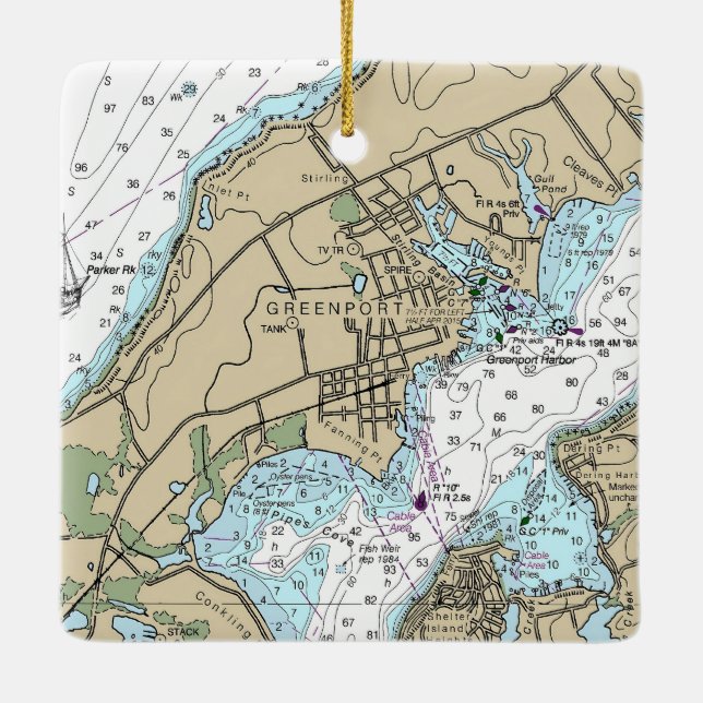 Greenport NY Nautical Chart Christmas Keramikornament (Rückseite)
