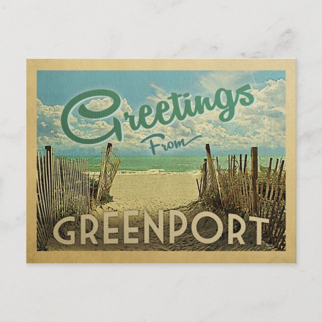 Greenport Postcard Beach Vintage Travel Postcard Postkarte (Vorderseite)