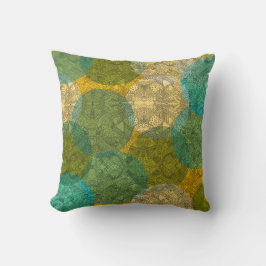 Greens and yellow Symmetrical Doodle Mandala  Kissen