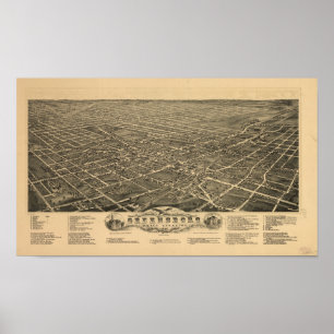 Greensboro N. Carolina 1891 Antique Panoramabalkar Poster