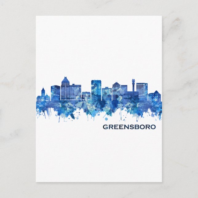 Greensboro North Carolina Skyline Blue Einladungspostkarte (Vorderseite)