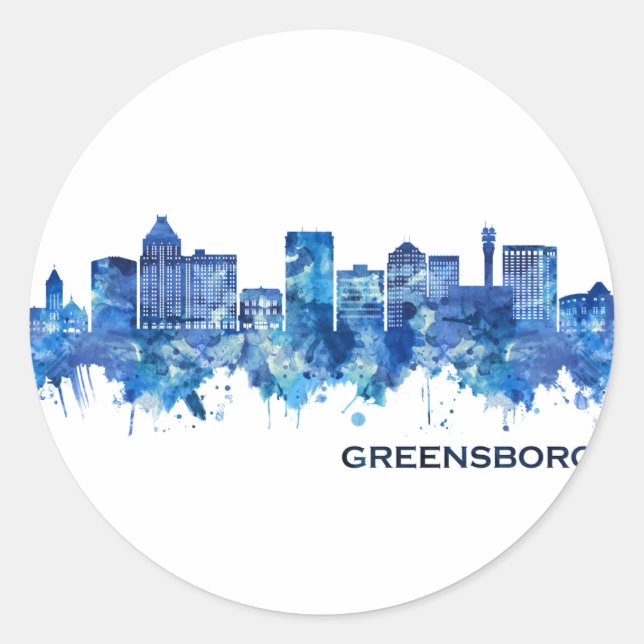 Greensboro North Carolina Skyline Blue Runder Aufkleber (Vorderseite)