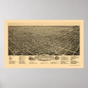 Greensboro, panoramische Karte NC - 1891 Poster