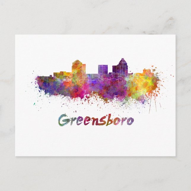 Greensboro-Skyline in Aquarellfarbe Postkarte (Vorderseite)
