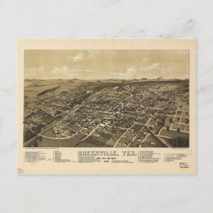 Greenville Hunt Landkreis Texas Map (1886) Postkarte