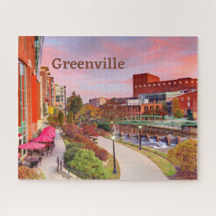 Greenville, South Carolina, Fall Sunset, Downtown Puzzle