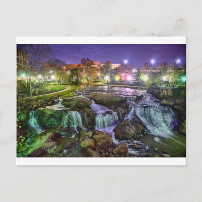 Greenville South Carolina Innenstadt Nacht Postkarte (Vorderseite)