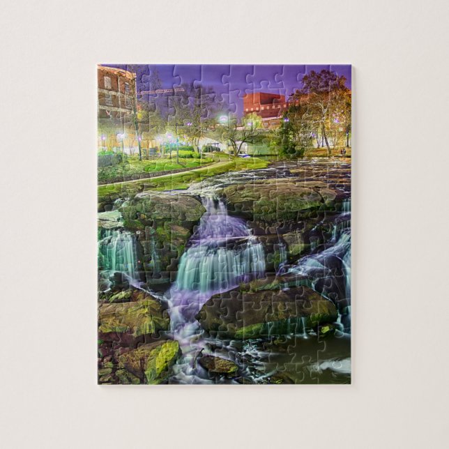 Greenville South Carolina Innenstadt Nacht Puzzle (Vertikal)