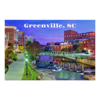 Greenville South Carolina Reedy River bei Nacht Poster