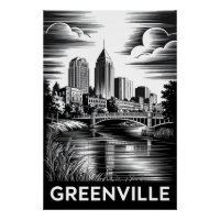 Greenville South Carolina Schwarz Weiß Holzschnitt