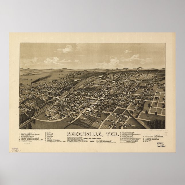 Greenville Texas 1886 Antike Panoramakarte Poster (Vorne)
